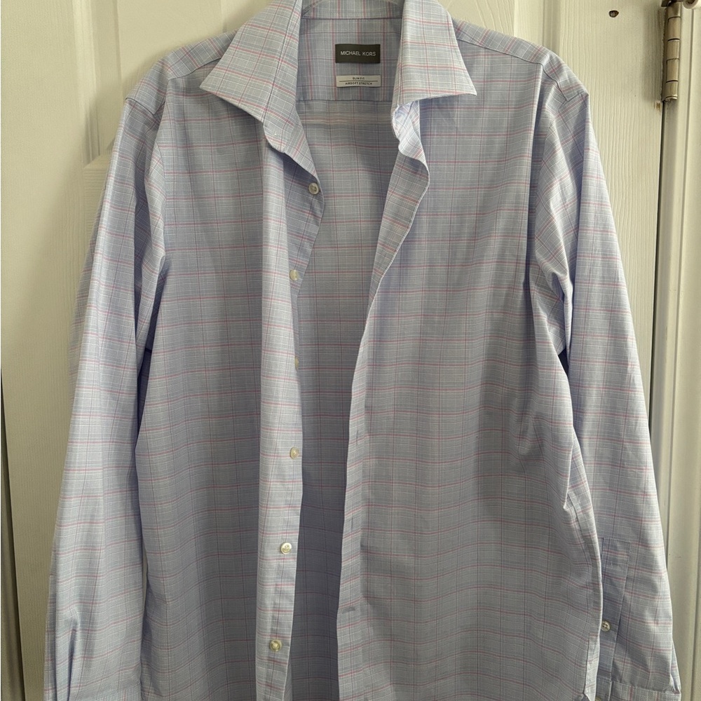 Michael Kors Men's Blue and Pink Checkered Shirt